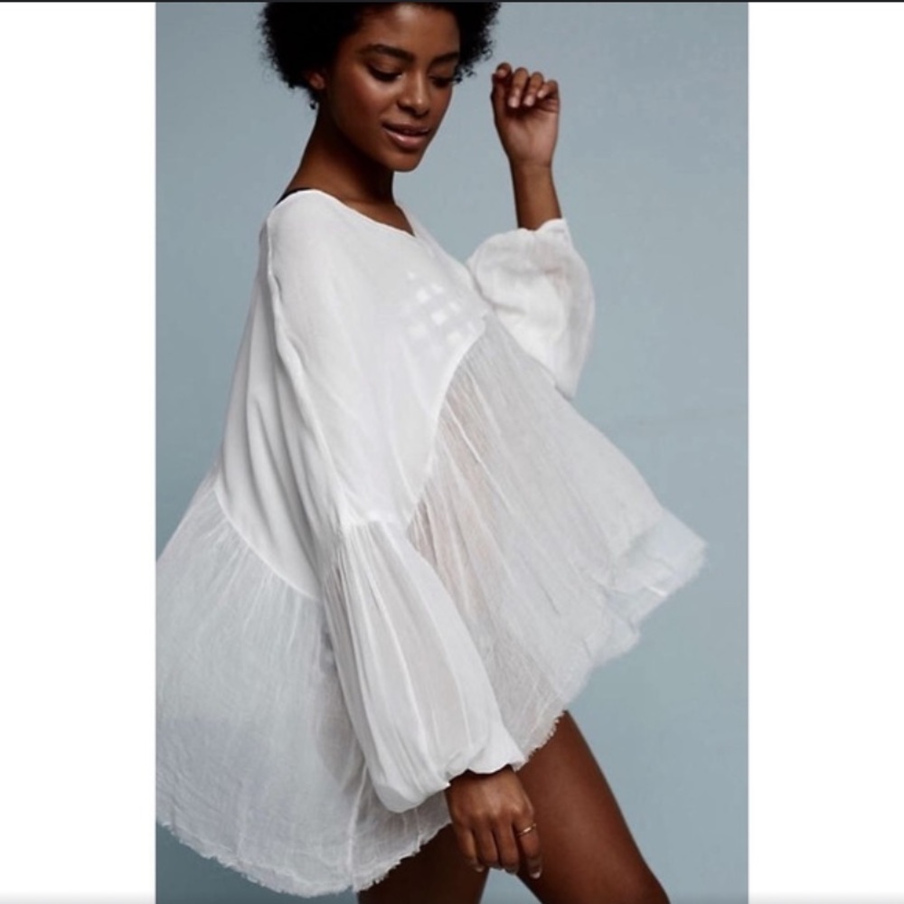 Anthropologie Lilka White Sheer Oversized Top